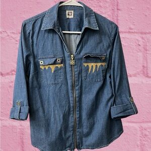 Anne Klein Denim Jacket with Gold Details